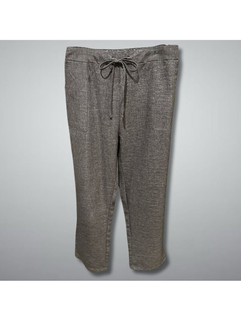 Dress Cropped Pants Polyester Garterized Waist Drawstring Front Pocket Gray W L